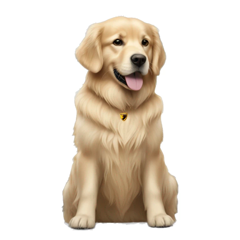 Golden retriever in front of Porsche 911 sticker