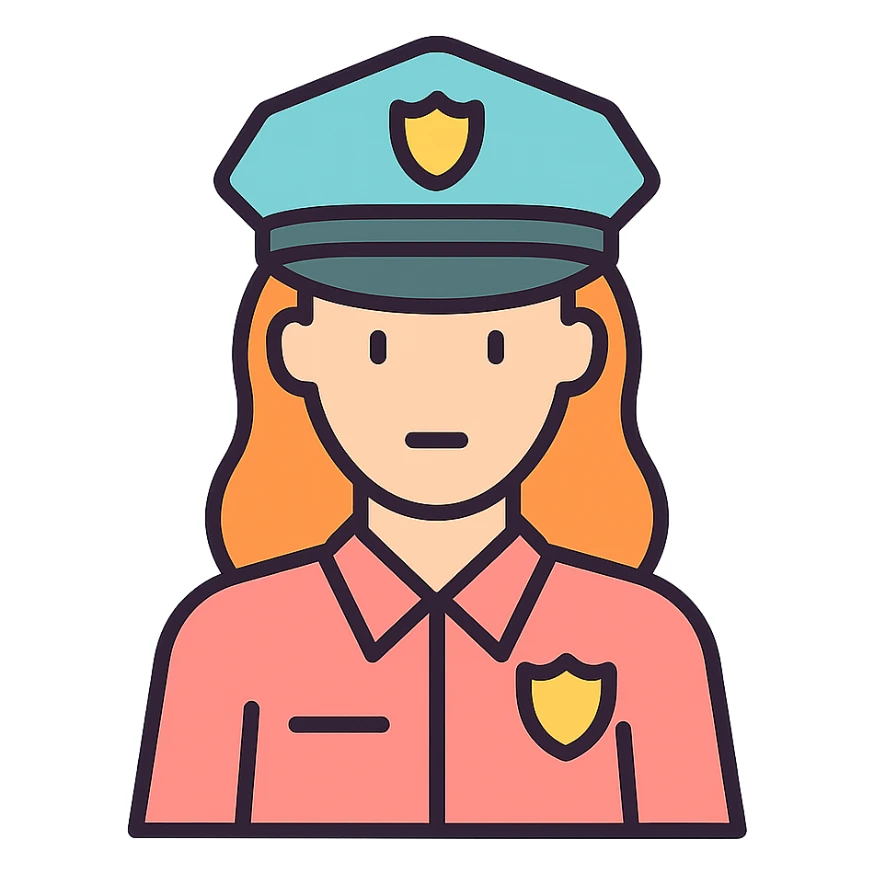 female enforcer, soft color palette, icon style sticker