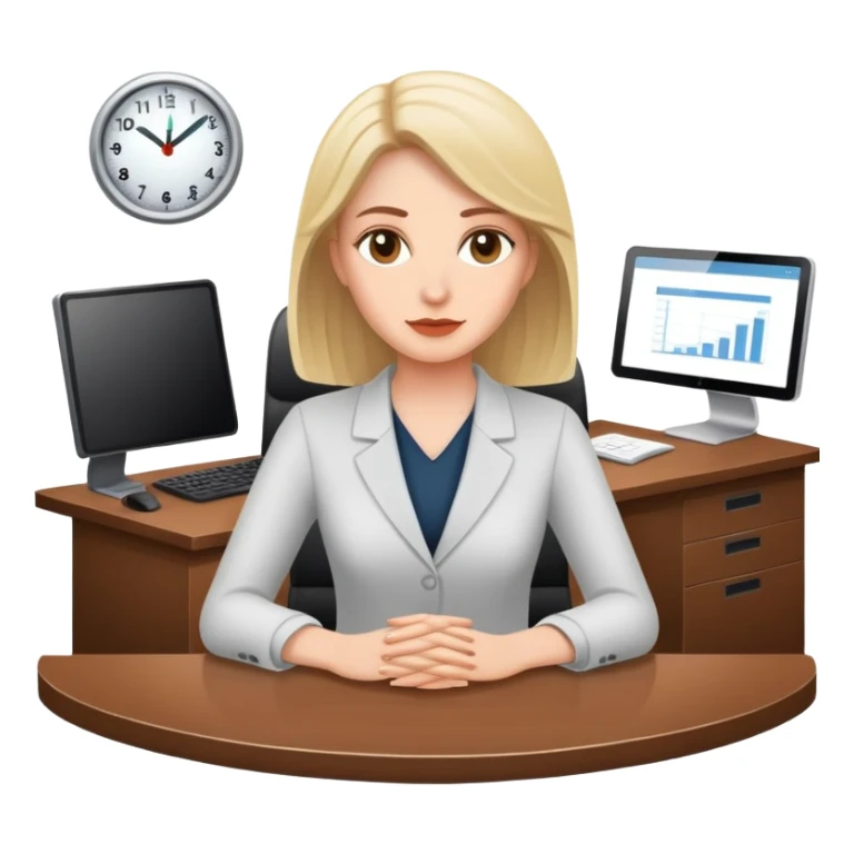 white woman sitting in office sticker