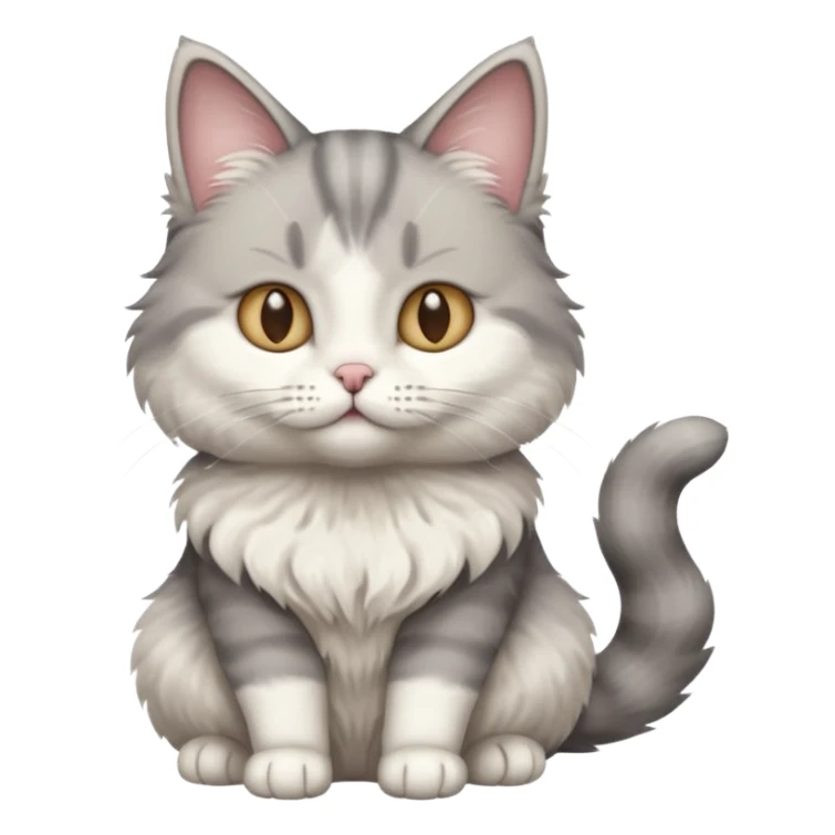 a realistic looking very fluffy grey and white cat sitting up straight sticker