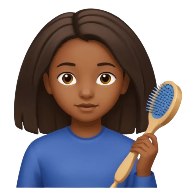 A black 12 yr old girl brushing her shoulder length hair sticker