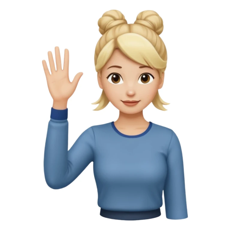blonde woman with bun in casual clothes waving sticker