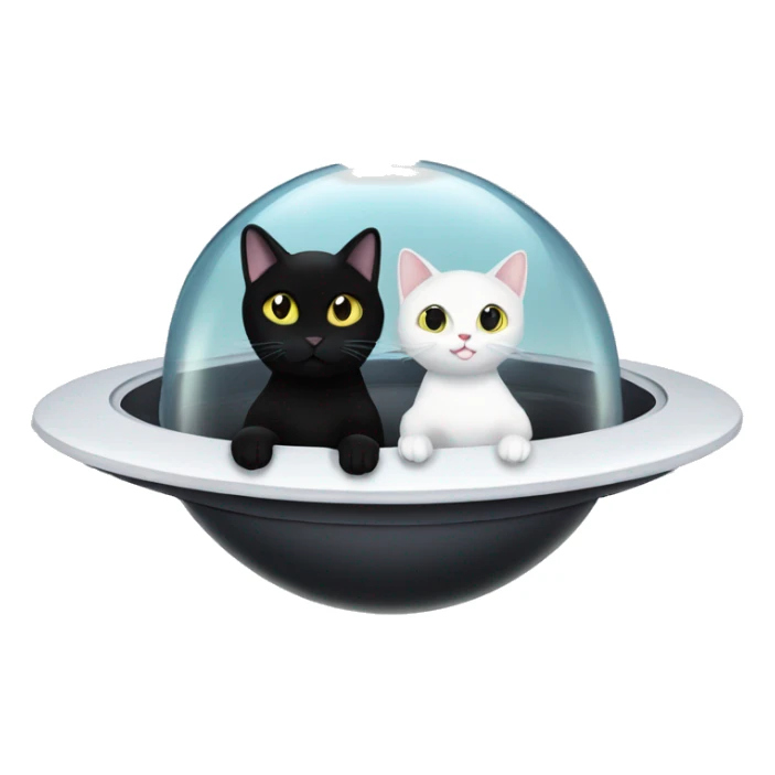A black cat and a white cat in a ufo vibing together sticker