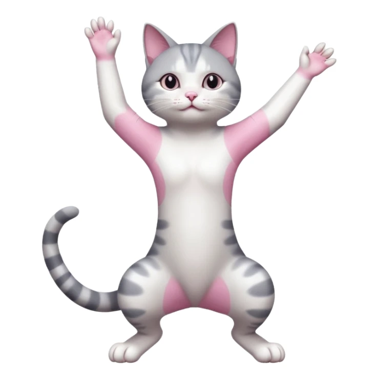 grey and white cat doing a big long stretch reaching up into the air with arms and legs together sticker