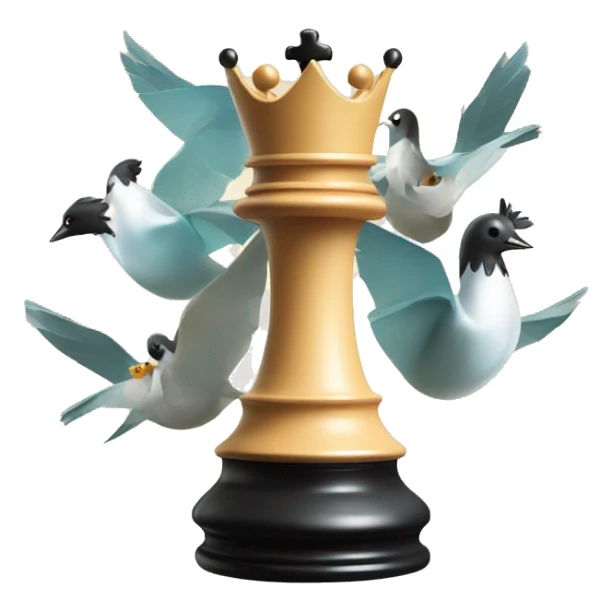 Chess piece, the king, on its side with birds flying above it in circles sticker