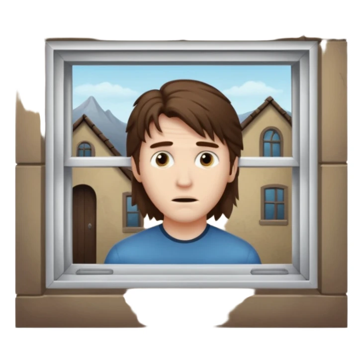 Guy with mullet brown hair creepy peeking through closed window sticker