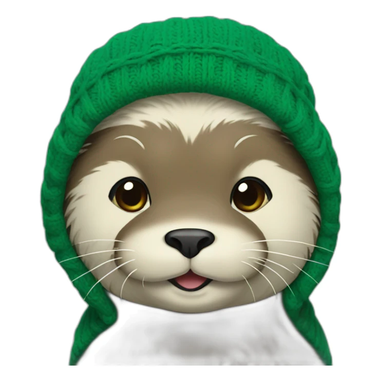 Otter in green sweater with capital M sticker