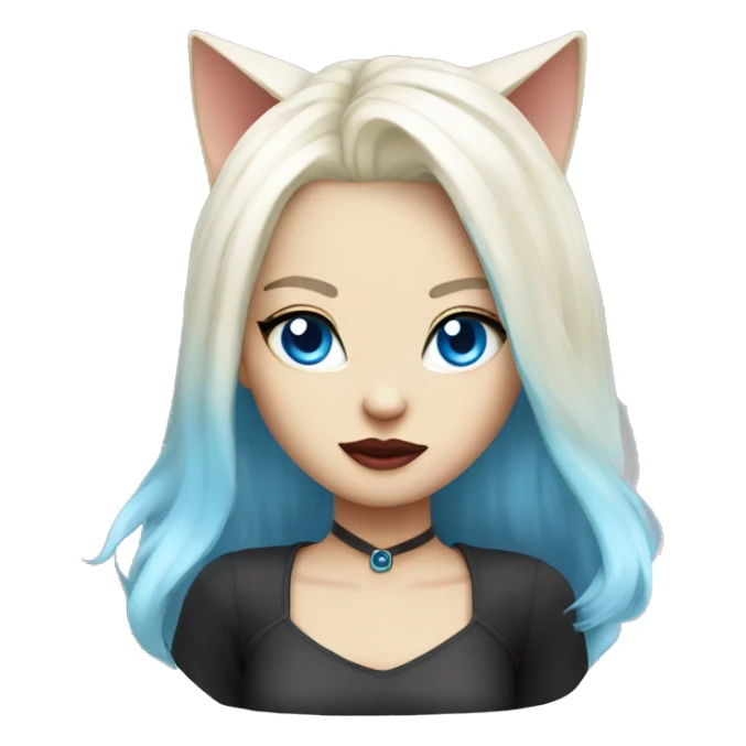 platinum blonde hair, blue eyes, evil, cat ears, sticker