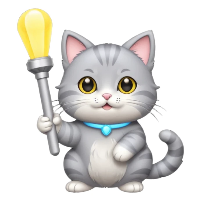 chibi cute gray cat holding a light stick happily sticker