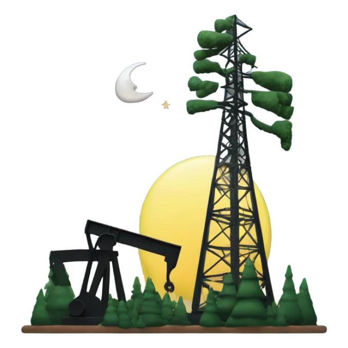 Pine trees with crescent moon and oil derrick sticker