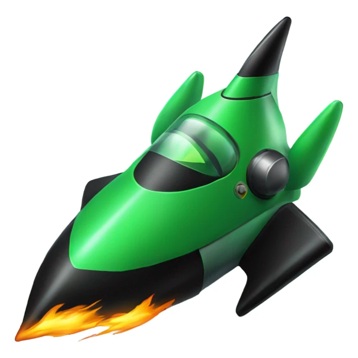 green and black rocket ship with green fire sticker