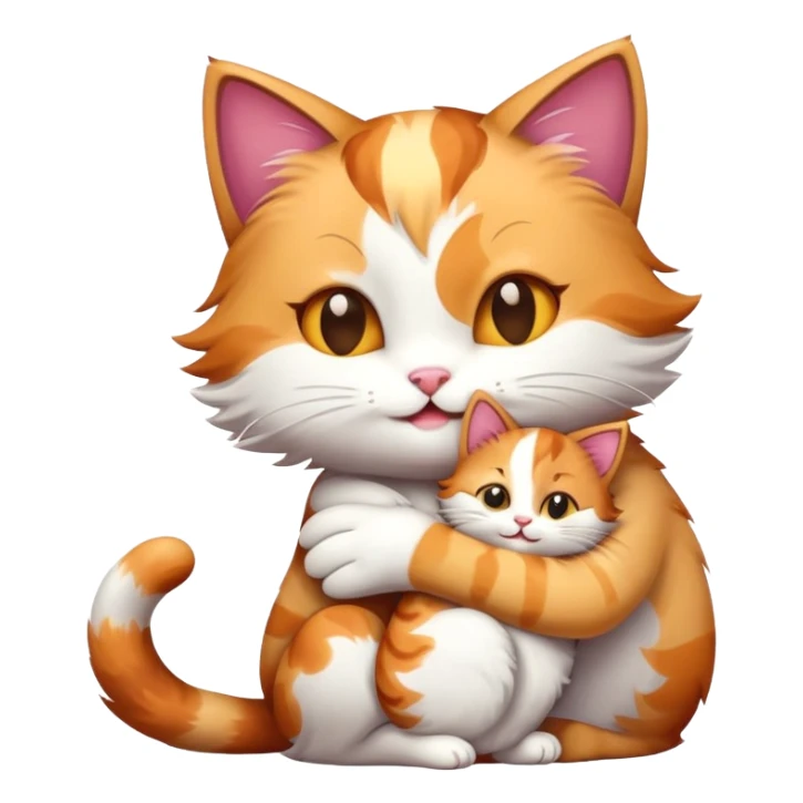 happy mom cat hugging her happy kitten, playful pose, emoji style sticker