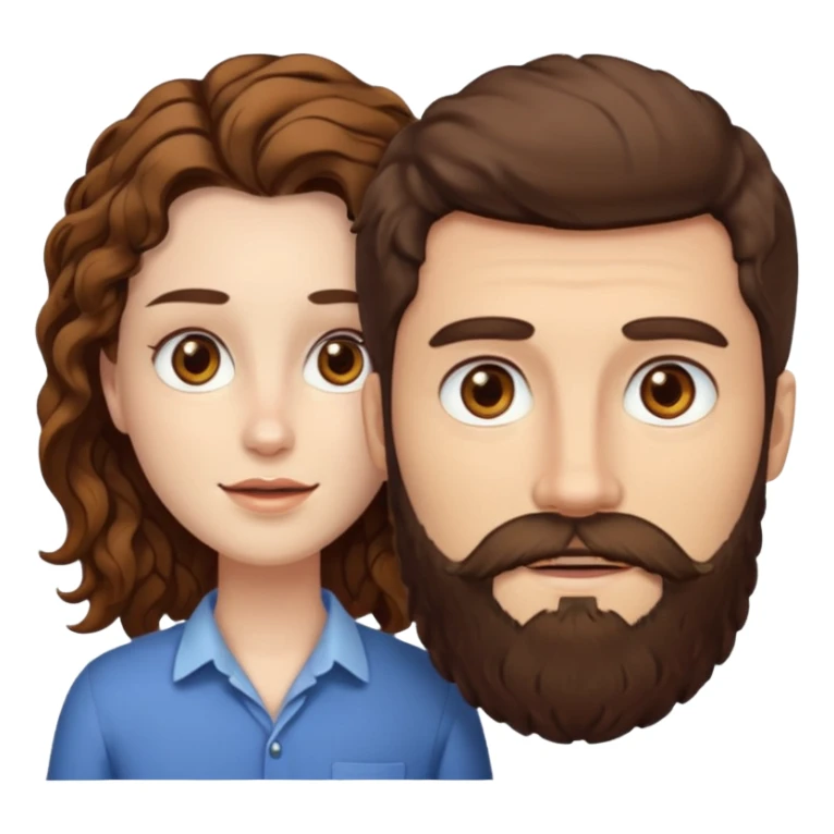 Criar Casal - Homem branco de cabelo liso e olhos marrom, com barba e mulher de pele branca cabelo cacheado marrom longo e olhos mel sticker