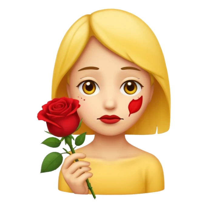 una emoji triste che porge una rosa di fronte sticker