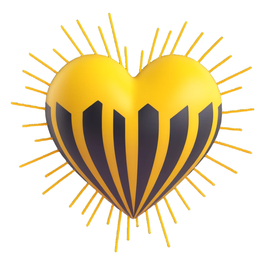 yellow heart with black stripes, pulsating with yellow energy particles sticker