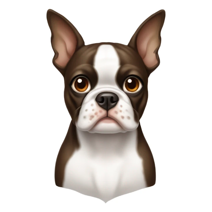 Brown and white Boston terrier with one ear pointing up and one ear pointing down sticker