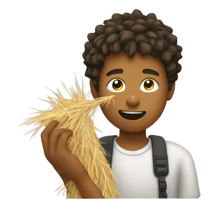 Man teen chewing on hay sticker