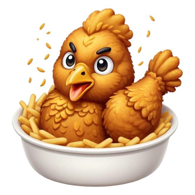 Cinematic crispy fried chicken, golden and crunchy, juicy inside, steaming as it is freshly served, sprinkled with seasoning, rich golden tones, inviting and delicious. sticker