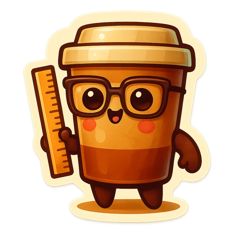 Tall coffee cup, holding a ruler, dressed as a teacher sticker
