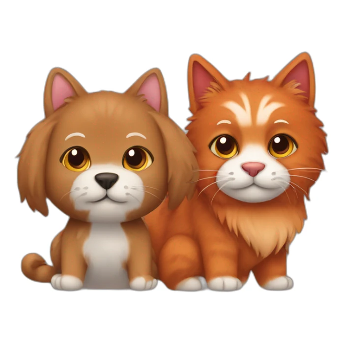 Brown furry dog and a red cat holding paws sticker