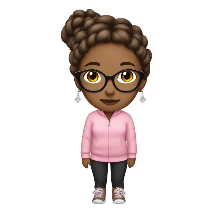 girl with white glass, a pink sweatshirt, black leggings, a braid in her brownish hair, and diamond earrings sticker