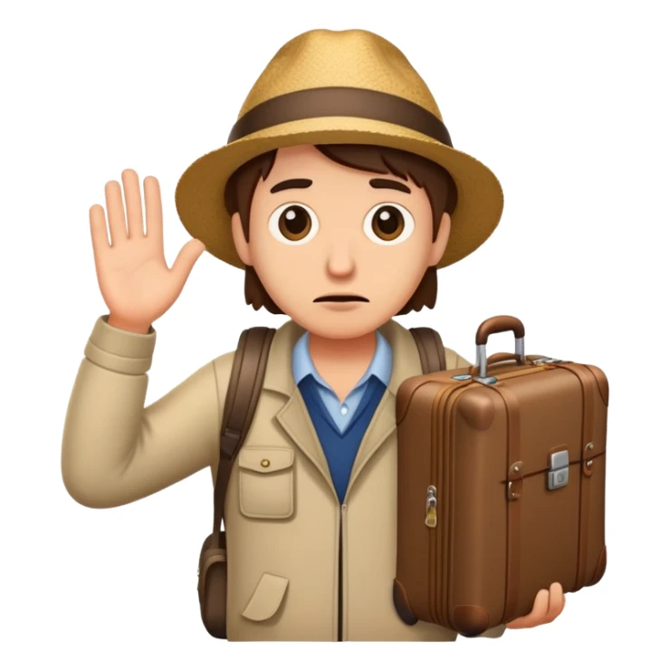 Lost luggage with traveler looking confused sticker