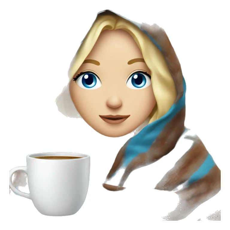 blonde girl inside a blanket sipping coffee blue eyes sticker