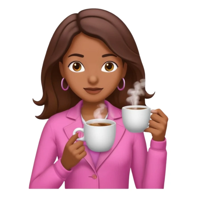 Mulher morena tomando café  com roupa rosa esfriando o café  sticker