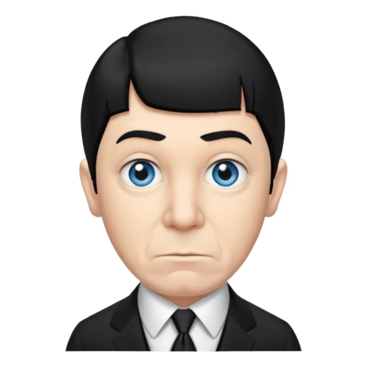 Moe Howard from the Three Stooges with blue eyes, black hair, black suit sticker