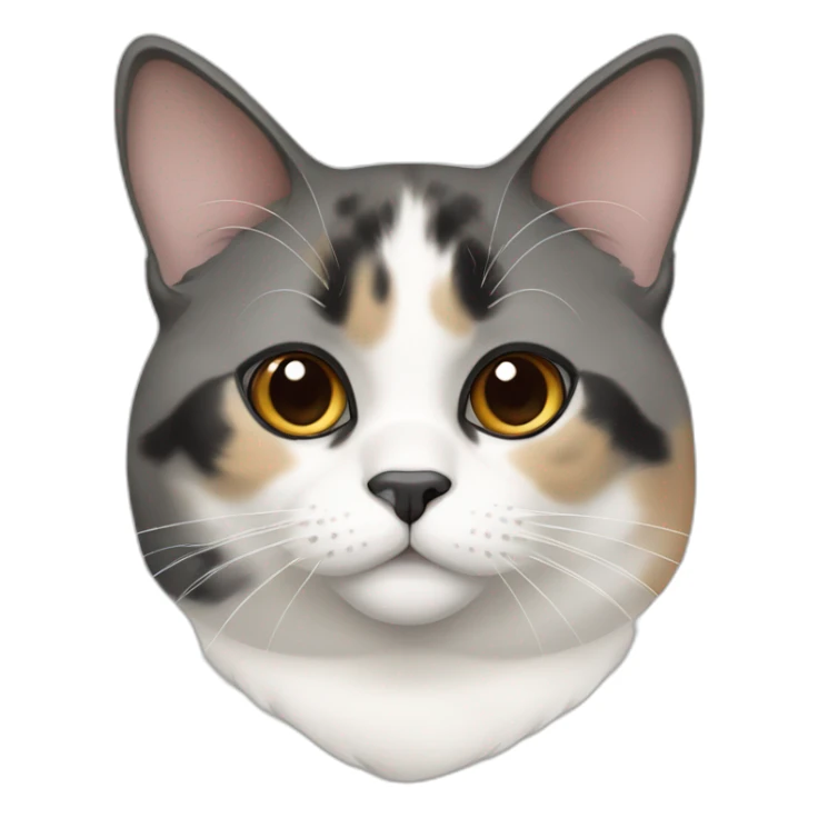 senior fat diluted calico cat, white chin, black nose, grey ears, grey and white sticker