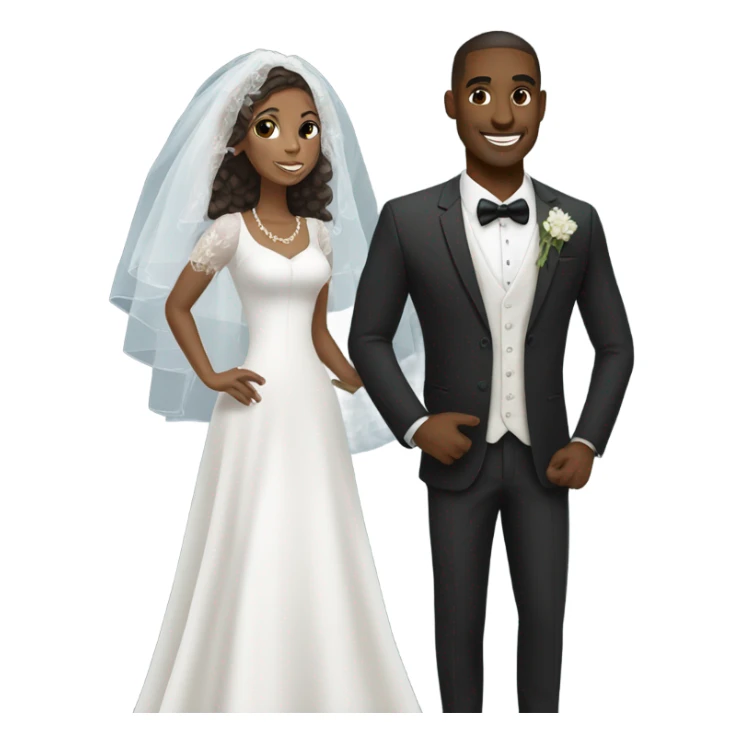 African-American groom with goat tee and white brunette wife sticker