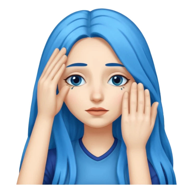 Woman with hand over eyes with long blue hair sticker