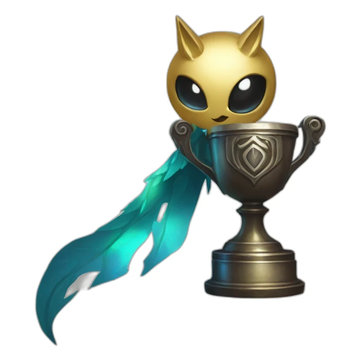Kindred (from league of legends) holds a trophee sticker