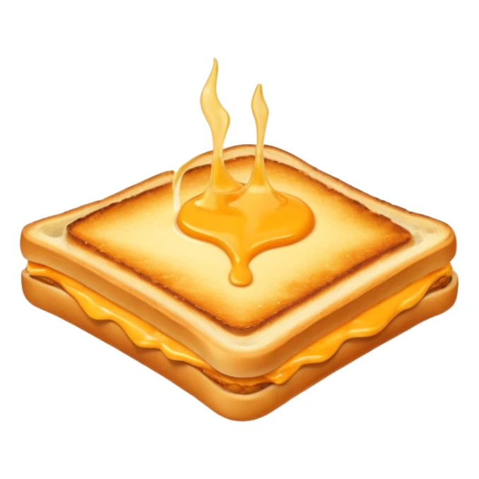 a toastie with melted cheese on the rim and an orange hat sticker
