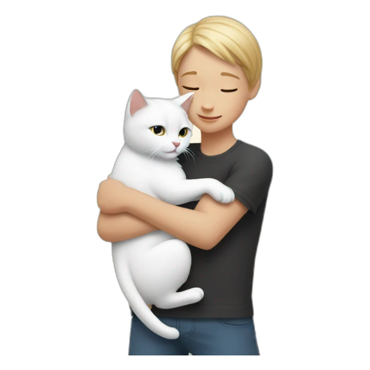 Girl and boy hug two white cats sticker