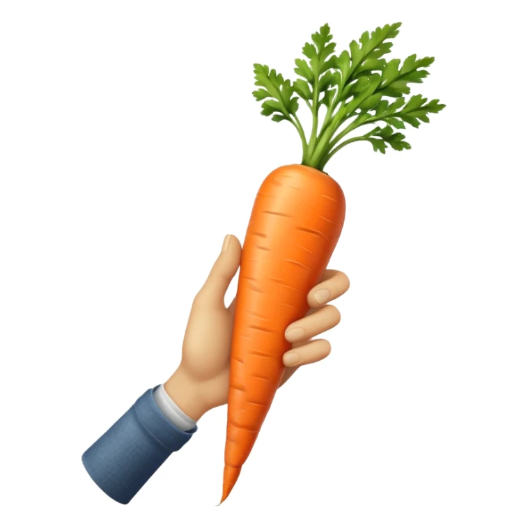 beige skin colored hand holding a long skinny carrot sticker