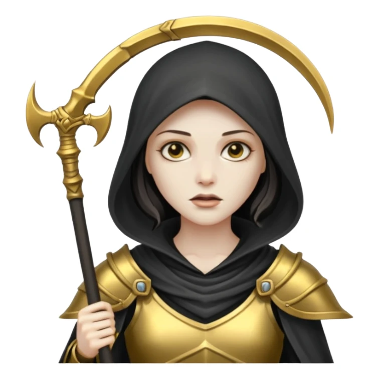 feminine grim reaper in a gold with scythe sticker