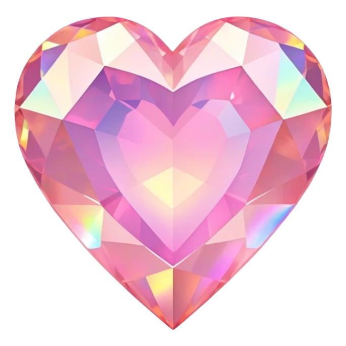 Faceted heart-shaped pink fire opal with holographic flashes and iridescent shine sticker