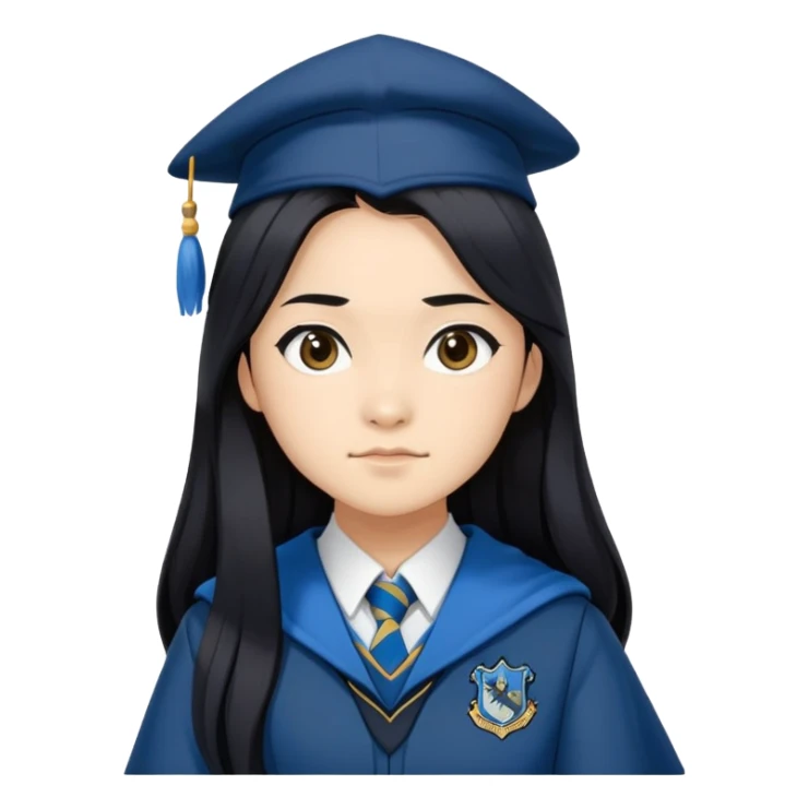 Cho Chang in harry potter, wear hogwarts Ravenclaw uniform, long black hair sticker