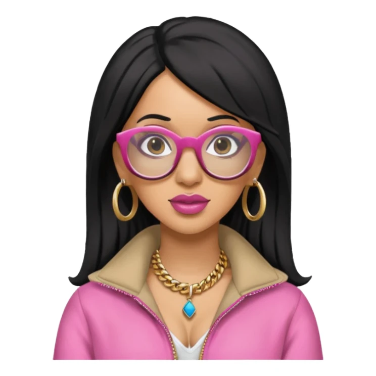 rapper Cardi B black hair, pink cloth wear glasses sticker