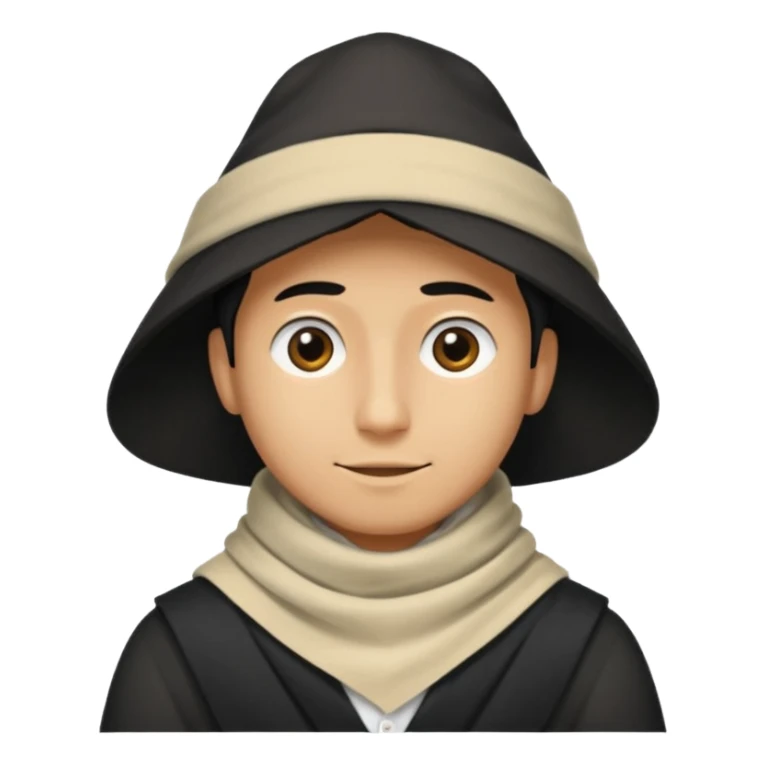 A guy with a triangle body with no arms and legs then his head is a perfect circle and his head is also black then give him a hat that doesn’t go behind his head, and last but not least give him a white scarf, NO BLACK THE COLOR FOR HIS HEAD sticker