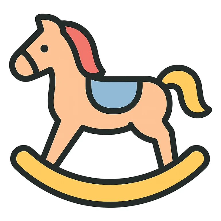 rocking horse, color icon style, modern and flat, soft color palette sticker