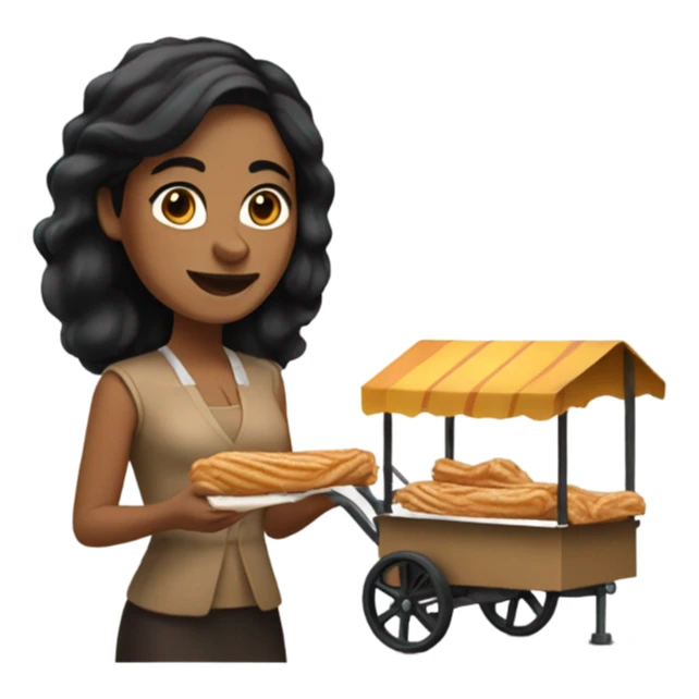 Tan black hair lady with a cart selling churros sticker