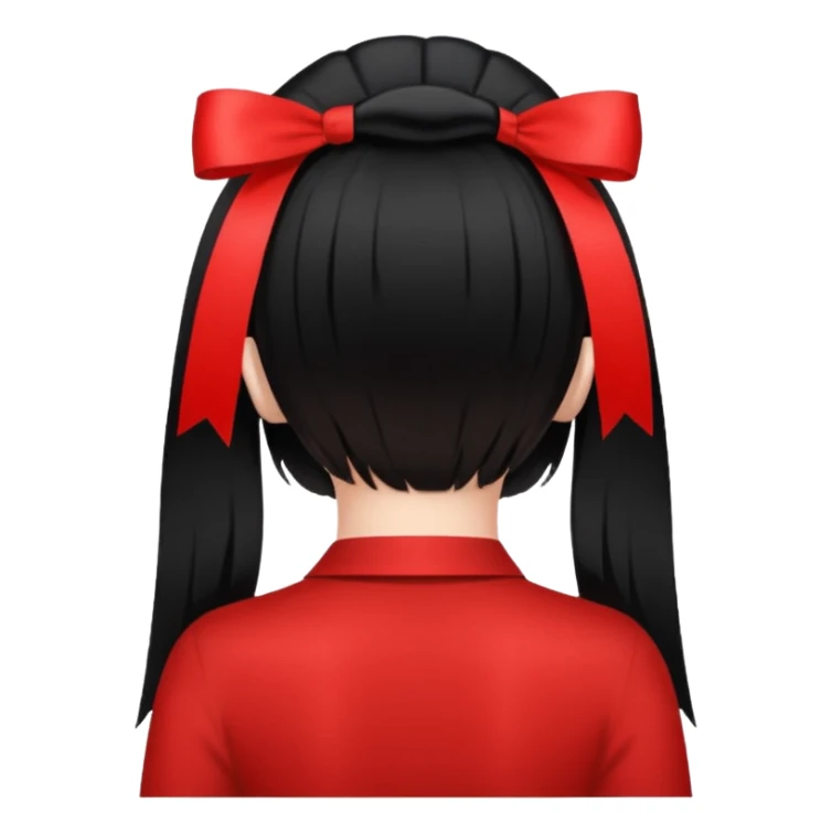 girl back view with red ribbon in black hair sticker