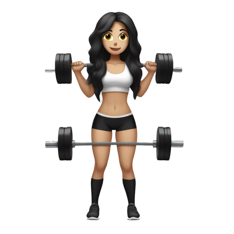 Pale girl with long black hair lifting weights deadlift sticker