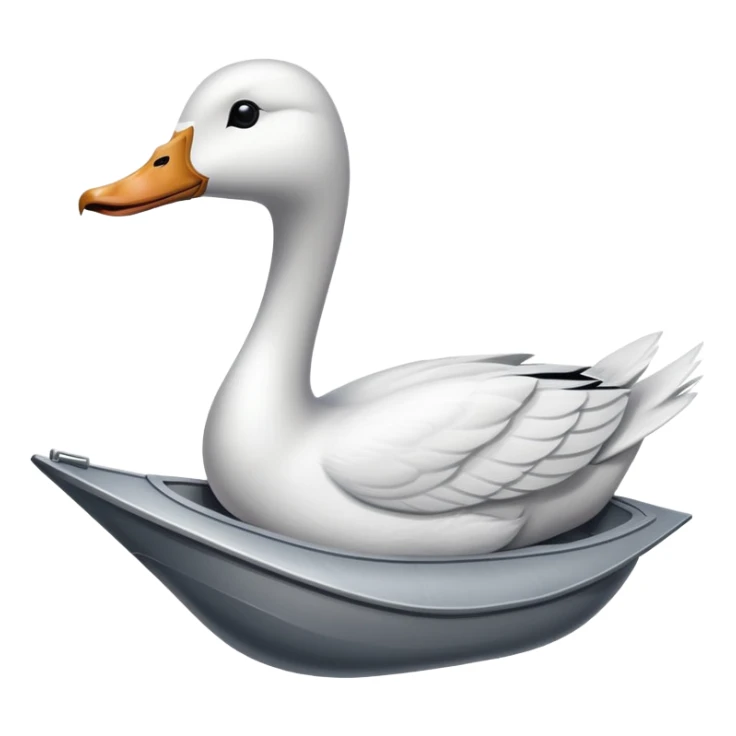 A naval vessel with a flight deck and a long-necked white goose head extending from the bow sticker