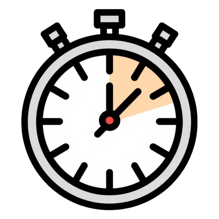 Stopwatch showing 1 minute and 58 seconds, hands pointing just before the 2-minute mark, symbolizing the two-minute rule in productivity sticker