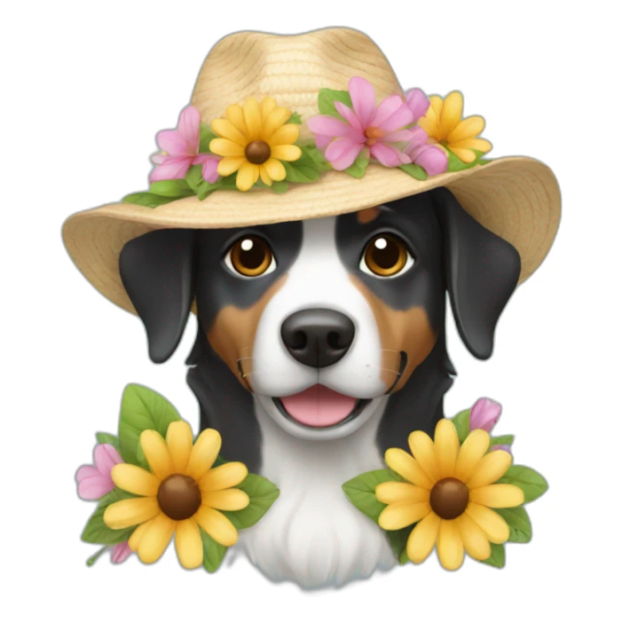 Dog with flowers and a hat  sticker