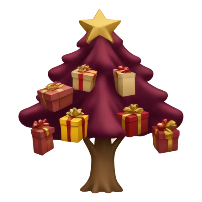 burgundy Christmas gifts under a beige tree sticker