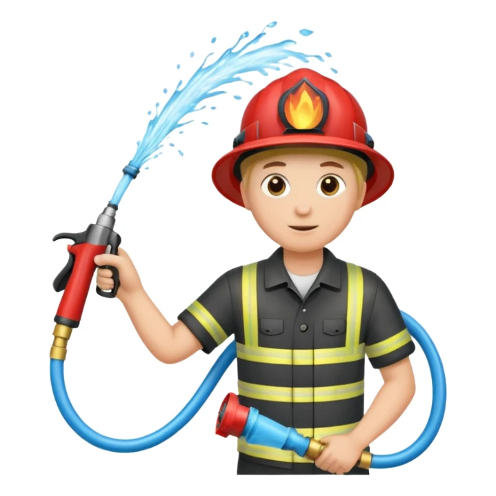 A hand holding a water hose and extinguishing the fire sticker